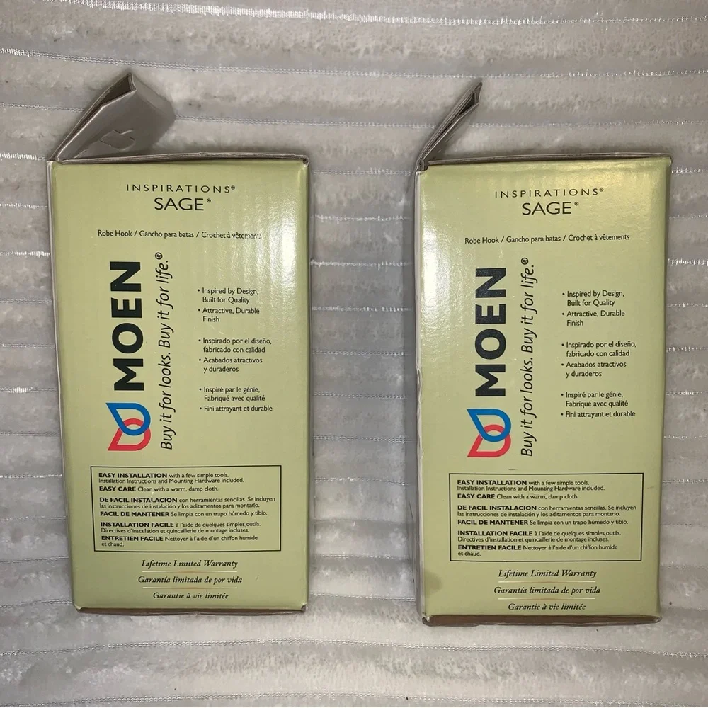 Lot of 2 MOEN Inspirations SAGE COLLECTION Brushed Nickel Robe Hooks DN6803BN